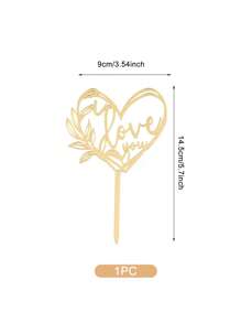 1pc Heart Shaped Letter & Leaf Pattern Cake Topper - Gold - View 3