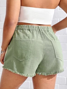 SHEIN EZwear Plus pantaloni scurți din denim cu ornamente brute Colorblock