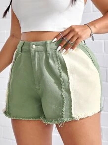 SHEIN EZwear Plus pantaloni scurți din denim cu ornamente brute Colorblock