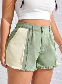 SHEIN EZwear Plus pantaloni scurți din denim cu ornamente brute Colorblock