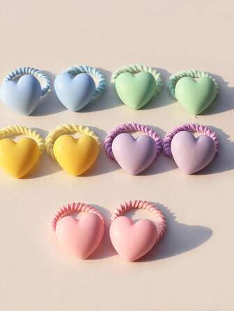 10pcs Women Heart Decor Sweet Style Hair Tie Cute