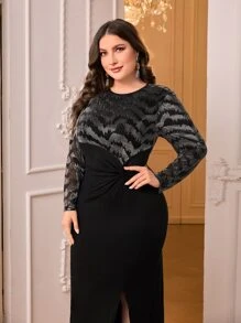 Modelyn Plus Graphic Print Twist Front Split Thigh Dress - Multicolor - View 5