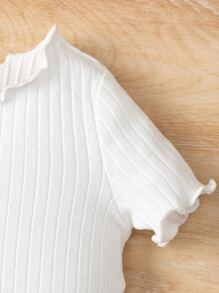 SHEIN Đứa bé gái 2 cái/bộ Vòng cổ Ngắn tay Áo thun Và Eo đàn hồi Quần short , Thích hợp Cho mùa xuân Và Mùa hè - Đen và trắng - Xem 3