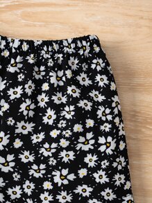 SHEIN Đứa bé gái 2 cái/bộ Vòng cổ Ngắn tay Áo thun Và Eo đàn hồi Quần short , Thích hợp Cho mùa xuân Và Mùa hè - Đen và trắng - Xem 4