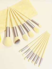 13 piezas Juego de brochas de maquillaje con bolsa de almacenamiento de terciopelo, que incluye brocha para polvo, brocha para rubor, brocha para sombra de ojos y otras herramientas de maquillaje profesionales, fácil de almacenar, juego de brochas, kit de brochas de maquillaje, juego de brochas de maquillaje, kit de maquillaje completo, juego de brochas de maquillaje, kit de maquillaje completo, kit de brochas, juego de brochas de maquillaje, set de regalo de maquillaje - Amarillo - Ver 1