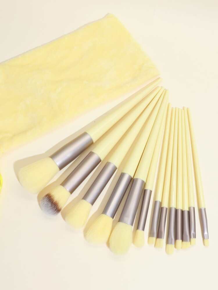 13pcs Cosmetic Brushes Set With Velvet Storage Bag, Including Powder Brush, Blush Brush, Eyeshadow Brush And Other Professional Makeup Tools, Easy Storage,Brush Set,Makeup Brush Kit,Make Up Brush Set,Make Up Set Complete,Makeup Brush Set,Complete Makeup Kit,Brush Kit,Brushes Makeup Set,Makeup Gift Set - Yellow - View 2