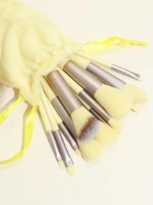 13 piezas Juego de brochas de maquillaje con bolsa de almacenamiento de terciopelo, que incluye brocha para polvo, brocha para rubor, brocha para sombra de ojos y otras herramientas de maquillaje profesionales, fácil de almacenar, juego de brochas, kit de brochas de maquillaje, juego de brochas de maquillaje, kit de maquillaje completo, juego de brochas de maquillaje, kit de maquillaje completo, kit de brochas, juego de brochas de maquillaje, set de regalo de maquillaje - Amarillo - Ver 3