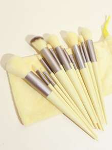 13 piezas Juego de brochas de maquillaje con bolsa de almacenamiento de terciopelo, que incluye brocha para polvo, brocha para rubor, brocha para sombra de ojos y otras herramientas de maquillaje profesionales, fácil de almacenar, juego de brochas, kit de brochas de maquillaje, juego de brochas de maquillaje, kit de maquillaje completo, juego de brochas de maquillaje, kit de maquillaje completo, kit de brochas, juego de brochas de maquillaje, set de regalo de maquillaje - Amarillo - Ver 4