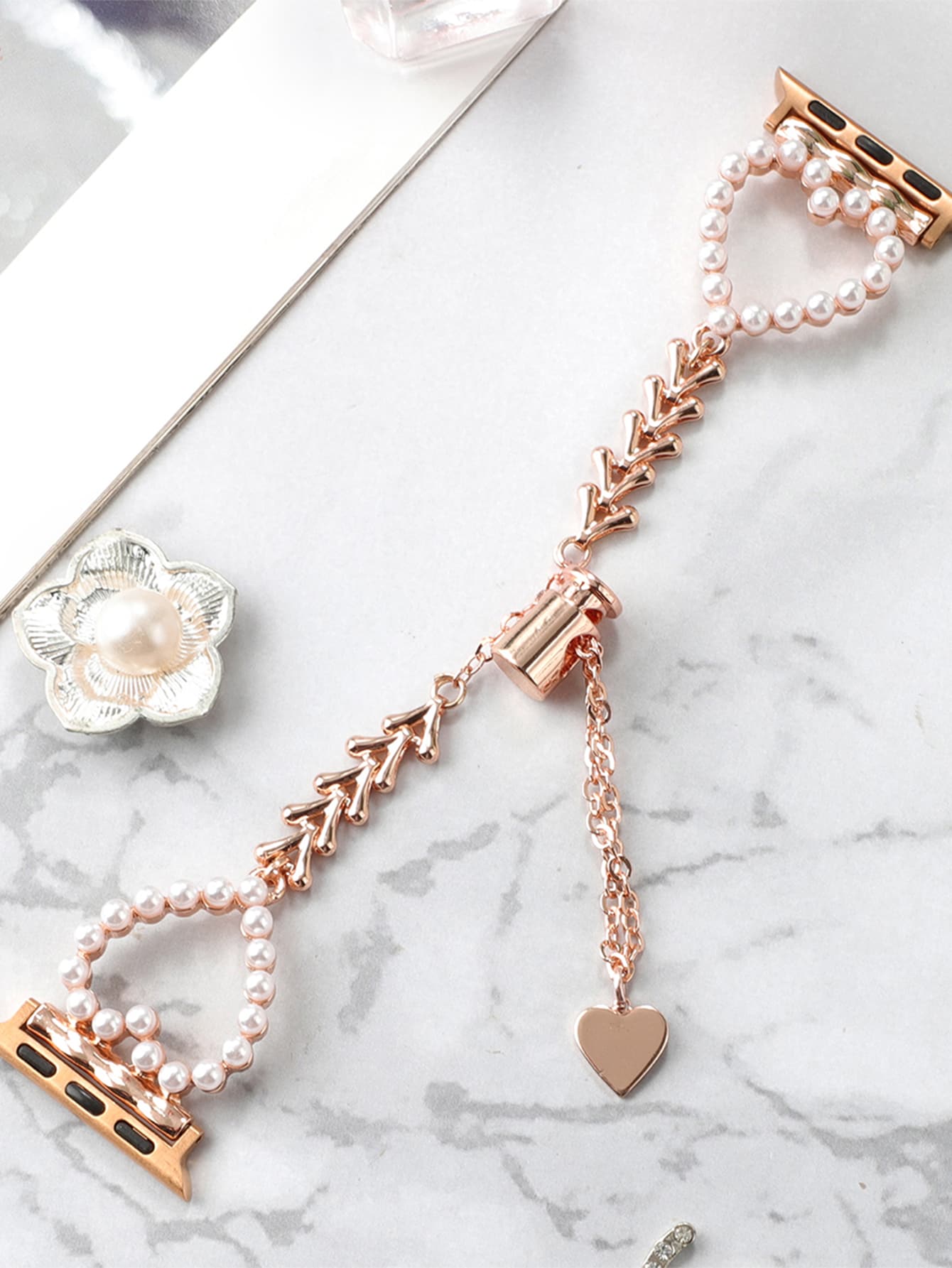 Dây đeo đồng hồ hợp kim kẽm trang trí trái tim Tương thích với Apple Watch - Hoa hồng vàng - Xem 1