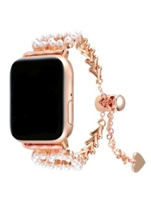 Dây đeo đồng hồ hợp kim kẽm trang trí trái tim Tương thích với Apple Watch - Hoa hồng vàng - Xem 3
