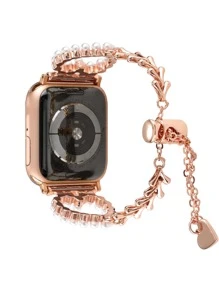 Dây đeo đồng hồ hợp kim kẽm trang trí trái tim Tương thích với Apple Watch - Hoa hồng vàng - Xem 4