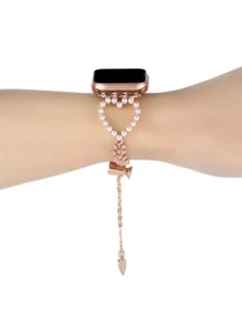 Dây đeo đồng hồ hợp kim kẽm trang trí trái tim Tương thích với Apple Watch - Hoa hồng vàng - Xem 6