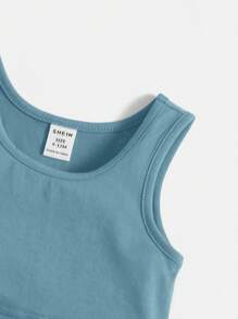 SHEIN Cotton Baby Boy Solid Tank Top & Joggers - Blue - View 3