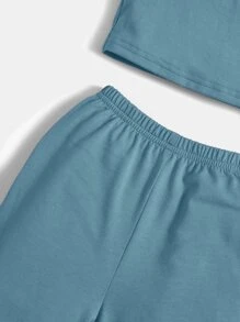 SHEIN Cotton Baby Boy Solid Tank Top & Joggers - Blue - View 4