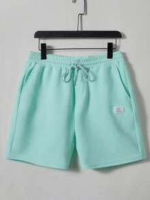 Manfinity RebelGame Men Letter Patched Detail Tank Top & Drawstring Waist Shorts - Mint Blue - View 3