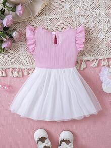 SHEIN Bebé Vestido ribete con fruncido bajo con malla - Multicolor - Ver 2