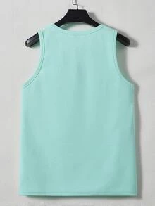 Manfinity RebelGame Men Letter Patched Detail Tank Top & Drawstring Waist Shorts - Mint Blue - View 8