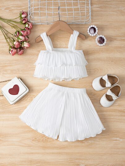 SHEIN Baby Girl Ruffle Trim Cami Top & Shorts