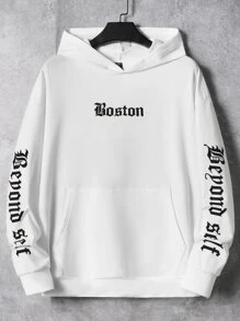 Manfinity RebelGame Oversized Men's Letter Graphic Kangaroo Pocket Hoodie - White - View 1
