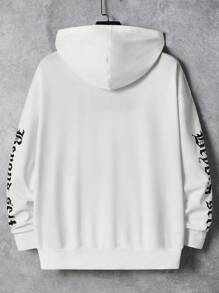 Manfinity RebelGame Oversized Men's Letter Graphic Kangaroo Pocket Hoodie - White - View 2