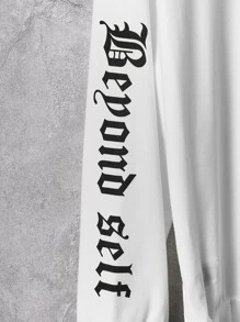 Manfinity RebelGame Oversized Men's Letter Graphic Kangaroo Pocket Hoodie - White - View 4