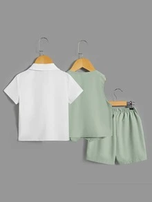 SHEIN 小男童前蝴蝶結襯衫和馬甲和短褲