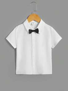 SHEIN 小男童前蝴蝶結襯衫和馬甲和短褲