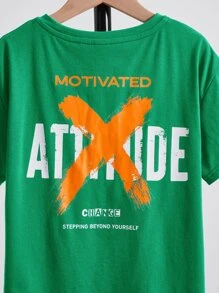 SHEIN Boys Slogan Graphic Drop Shoulder Tee - Green - View 3