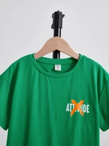 SHEIN Boys Slogan Graphic Drop Shoulder Tee - Green - View 4