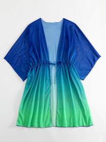 SHEIN Swim 漸層腰部抽繩和服罩衫