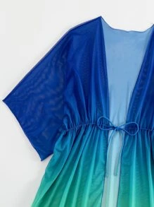 SHEIN Swim 漸層腰部抽繩和服罩衫