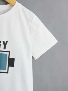 SHEIN Toddler Boys Letter Graphic Tee & Shorts - Cadet Blue - View 3