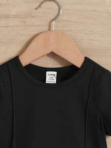 Baby Boy Solid Color T-Shirt And Seam Detail Shorts Casual Minimalist Set, Suitable For Summer - Black - View 4