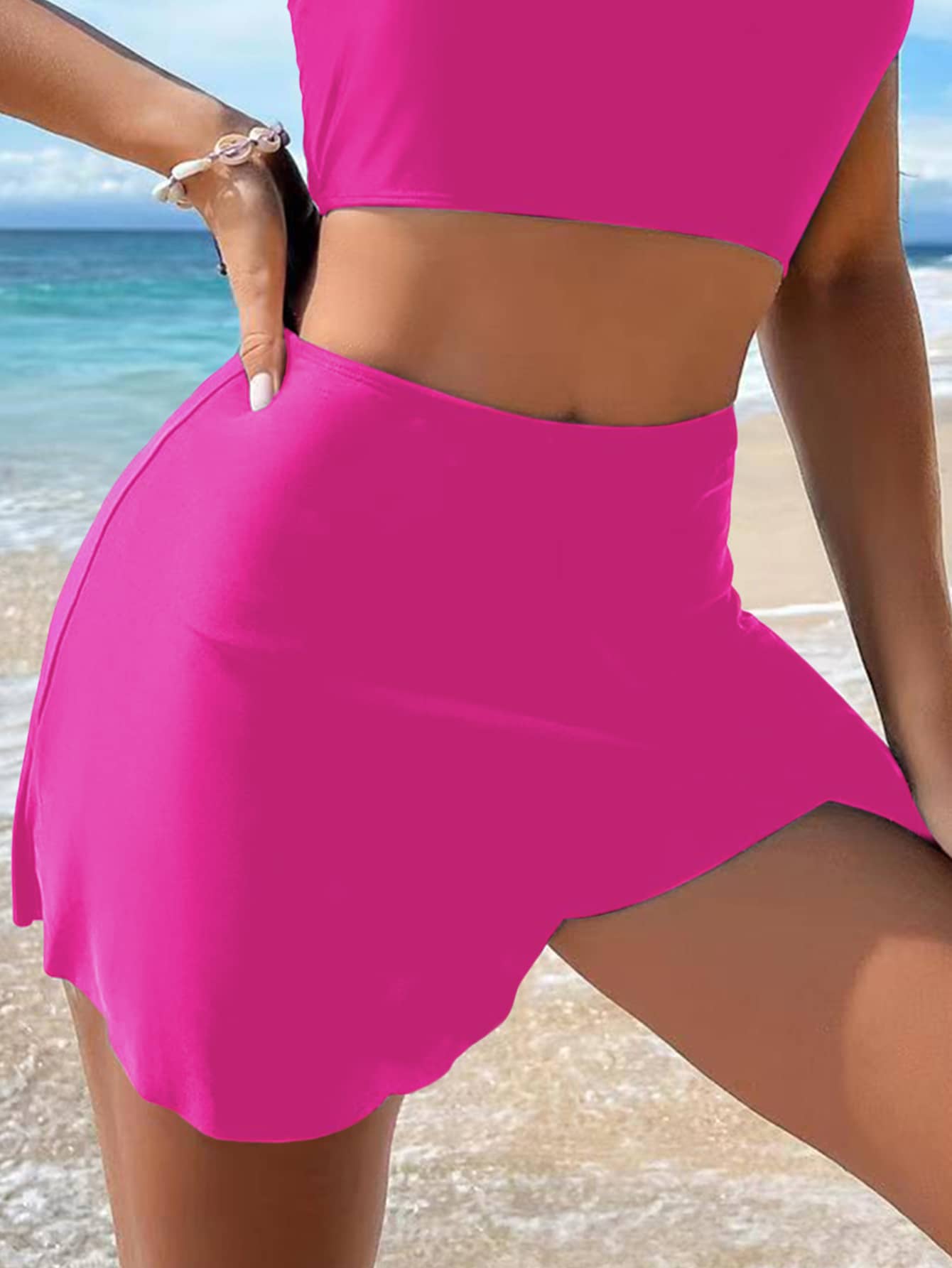 Đáy Bikini Nữ Chia màu trơn - Màu Hồng Tươi - Xem 1