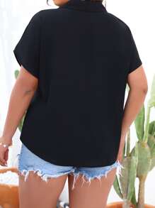 SHEIN LUNE Plus Solid Batwing Sleeve Blouse - Black - View 2