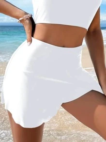 SHEIN Swim Bottom de bikini unicolor de talle alto - Blanco - Ver 1