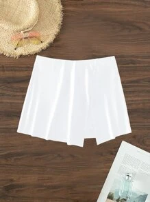 SHEIN Swim Bottom de bikini unicolor de talle alto - Blanco - Ver 6