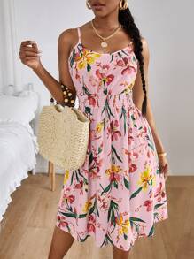 SHEIN VCAY Floral Print Cami Dress - Pink - View 1