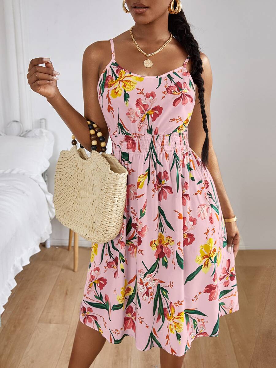 SHEIN VCAY Floral Print Cami Dress - Pink - View 1