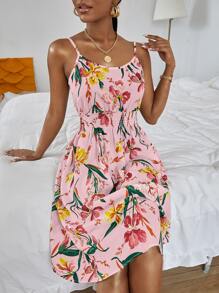 SHEIN VCAY Floral Print Cami Dress - Pink - View 4