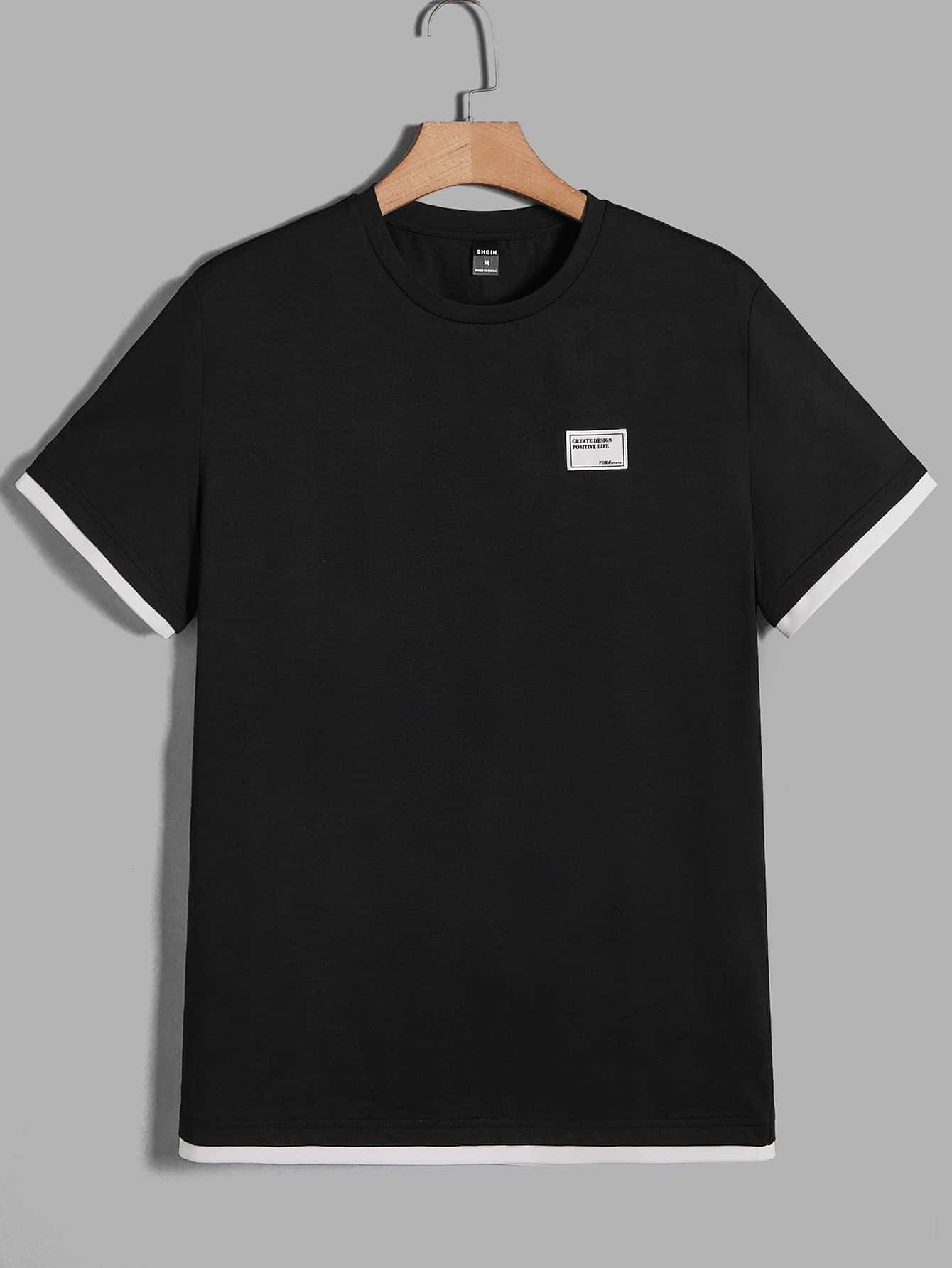 Manfinity Men Letter Patched Detail Contrast Trim Tee - Black - View 1