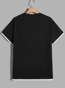 Manfinity Men Letter Patched Detail Contrast Trim Tee - Black - View 2