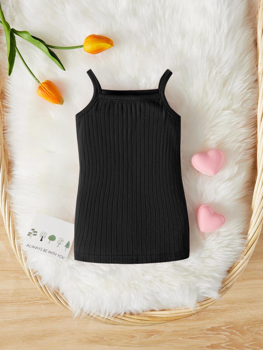SHEIN Baby Girl Newborn Solid Cami Dress - Black - View 1