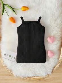 SHEIN Baby Girl Newborn Solid Cami Dress - Black - View 2