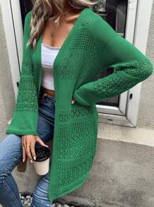 EMERY ROSE Pointelle Knit Duster Cardigan Fall Winter Cloth For Women - Green - View 3