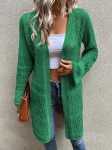 EMERY ROSE Pointelle Knit Duster Cardigan Fall Winter Cloth For Women - Green - View 4