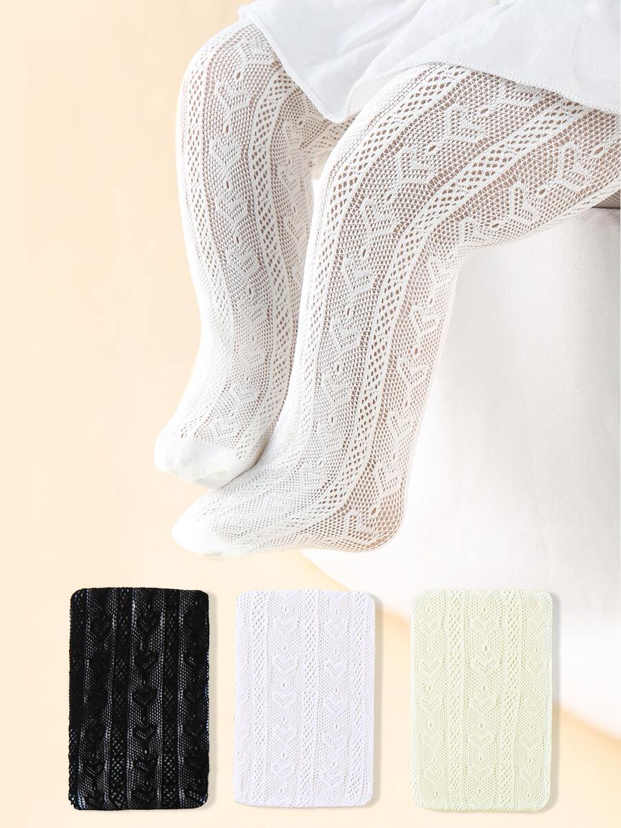 3pairs Baby Hollow Out Breathable Fabric Tights - Multicolor - View 1