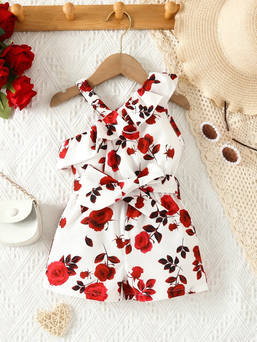 SHEIN Rompers Em bé Thắt lưng Xù Hoa Tất cả trên in - Nhiều màu - Xem 1