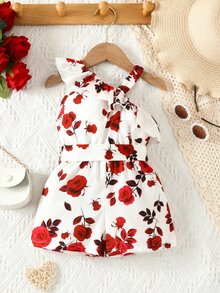 SHEIN Rompers Em bé Thắt lưng Xù Hoa Tất cả trên in - Nhiều màu - Xem 2