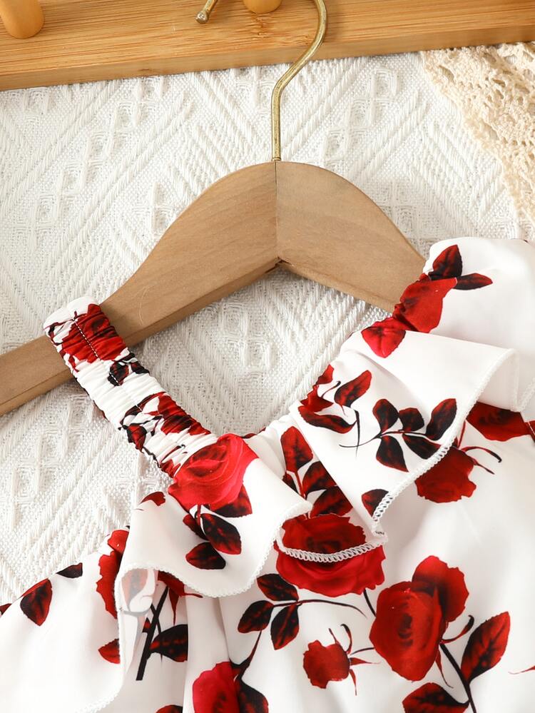 SHEIN Rompers Em bé Thắt lưng Xù Hoa Tất cả trên in - Nhiều màu - Xem 7